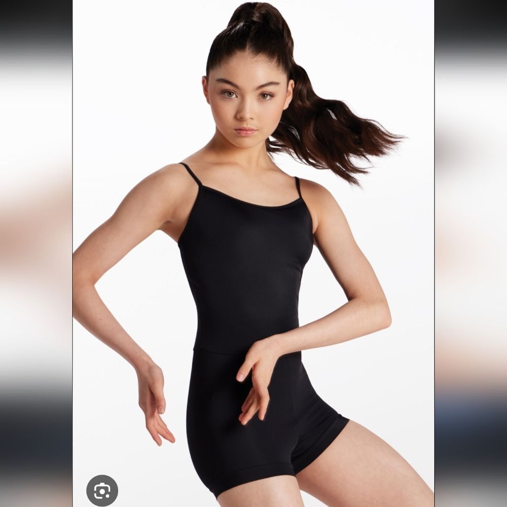 Weissman Black Camisole Style Banded Leg Biketard Leotard Dancewear LA Large